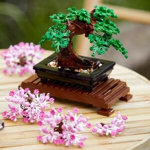 Lego Bonsai Tree Building Set with Green and Pink Leaves